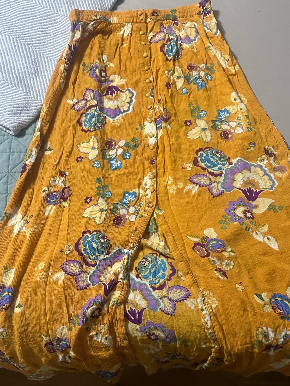 Patrons of Peace Mustard Floral Button-Front Maxi Skirt